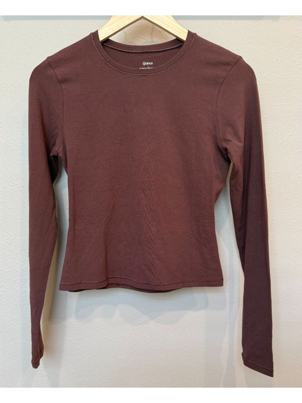 Quince Women's Pullover Organic Cotton Long Sleeve Brown Crewneck Top Small Soft